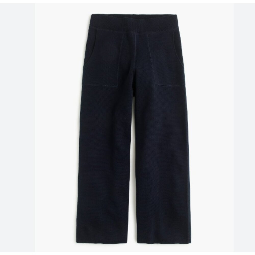 J. Crew Collection Cropped Knit Wide leg Pants Wool Cotton Blend Black Size XXS